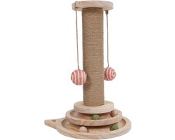 Katten Krabpaal - Katten Speelgoed - Binnen Verveling - Draaibare Bal Functie - 30x30x40 cm - Houtkleur