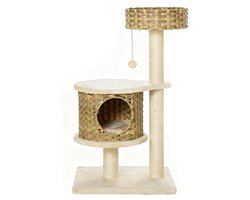 Katten Krabpaal Katten Speelgoed Huisdieraccessoires Met Kattenhol En Speelbal Geschikt Voor Kleine Katten Meerdere Niveaus Beschermt Meubels 55×47×95 cm Beige Spaanplaat