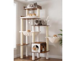 Katten Krabpaal - Kattenmeubel - Spelen en Klimmen - Stevig Houten Frame - 50x40x184 cm - Vintage Bruin