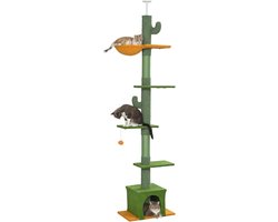 Katten Krabpaal - Klimboom Speeltoren - Verticaal Spelen - Verstelbaar Tot 275cm - 55x34x275cm - Groen