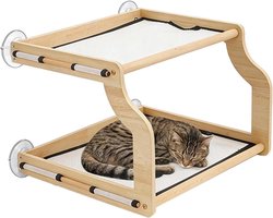 Katten Raamplank - Kattenzitje Raam - Katten Ontspannen - Dubbele Comfortzones - 46 x 43 x 33 cm - Houtkleur