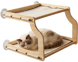 Katten Raamzitplank - Kat Ligbed - Katten Observeren - Stevig Houten Frame - 46 x 43 x 33 cm - Natuurhout
