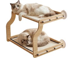 Katten raamzitplank - Kat vensterbed - Katten ontspannen - Dubbellaags ontwerp - 46 x 43 x 33 cm - Houtkleur