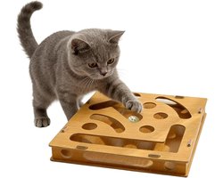Krabpaal: Katten Speelbox - Krabpaal Interactief - Natuurlijk Krabben - Met Geluidsbal - 28x28x6 cm - Uniek