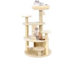 Katten Toren Voor Volwassen Katten Meerlaagse Klimboom met Grot en Gevoerde Zitplaats Beige