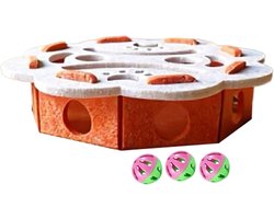 Katten Verrijkingsdoos - Krabpaal Speelgoed - Mentale Stimulatie - Met Verborgen Bal - 31x31x5 cm - Oranje Wit