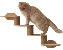 Katten Wandplanken - Klimplanken Kat - Binnen Klimmen - Met Krabpaal - 31x21x17cm - Houtkleur