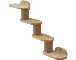 Katten Wandplanken - Zwevende Klimrek - Binnen Klimmen - Geïntegreerde Krabpaal - 80x48x15.3 cm - Houtkleur