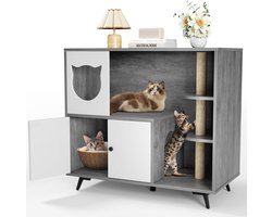 Kattenbak Kast met Krabpaal en Verborgen Toegang - Donkergrijs, 98 x 91 x 50 cm