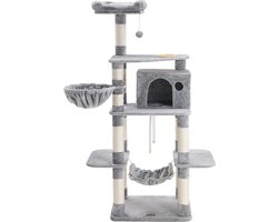 Kattenbak - Kunstlinnen - Katvriendelijk Zacht - Groot Platform - Krabplank - 1 Mand - 2 Huizen - Ruimtebesparende Kat - Carb Gecertificeerde Spaanplaat Pluche-sisal - Lichtgrijs - 90 x 50 x 164 cm (B x D x H)