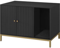 Kattenbakkast - Krabpaal - Gouden Poten - Spaanplaat & Staal - Groot 80 x 50 x 55 cm - 16,3 kg - Zwart-Goud - 60 kg capaciteit