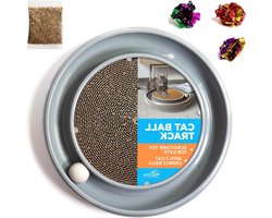 Kattenbalbaan met Krabpaal - Kattenkrab speelgoed - Interactief Spel - Inclusief 3 Kreukelballen - 41x41x5 cm