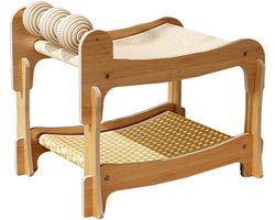 Krabpaal: Kattenbed met krabpaal - Verhoogd stapelbed - Ontspanning huisdier - Ademende rotan textuur - 51x40x43 cm - Niet gespecificeerd