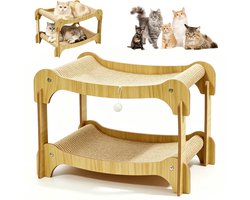 Krabplank: Kattenbed met Krabplank - Krabmand - Kattenmand - Dubbellaags - 36x56x39,5 cm - Stapelbaar - Krabplank & Slaapgedeelte - Natuurlijk Sisal - Houten Frame - Ruimtebesparend - Voor Meerdere Katten