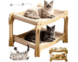 Krabplank: Kattenbed met Krabplank - Stapelbaar Kattenmeubel - Sisal Krabmat - Houten Krabmeubel - 2 Verdiepingen - Vrijstaand - Voor Binnen en Meerdere Katten