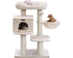 Kattenbomen Huis - Dubbele bodem - Van richting veranderen - Krabpaal - Grote katten - Uitkijkplatform - Ruimtebesparende kat - Carb-gecertificeerde spaanplaat Pluche-sisal - Beige - 70 x 60 x 112 cm