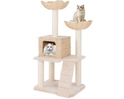 Kattenboom 122 cm Kattentoren Krabpalen van Sisal Zitstok Condo Mand Ladder Wasbare Kussens Beige