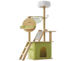 Krabpaal: Kattenboom 150 cm met Krabpaal en Hangmat - Multi-Level Kattentoren met Huisje en Speelbal - Binnenkat