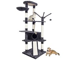 Kattenboom 167 cm met activiteitenplatforms, mand en krabpalen - Donkergrijs