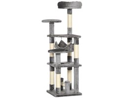 Kattenboom - 40 x 40 x 132 cm - Krabpaal met Hangmat - Grijs - Sisal