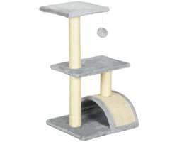 Kattenboom 40x35x72 cm Grijs met Krabpaal, Boogvormige Krabmat, Rustplaats en Hangend Speeltje, Stevige Houten Frame, Veilig Ontwerp, Zachte Pluche Oppervlakte, Geschikt voor Thuisgebruik