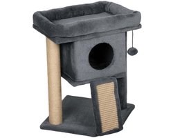 Kattenboom 40x40x57 cm Grijs Met Krabmat, Ligplatform, Speelbal en Kattenhuis Zachte Pluche Oppervlak Stevige Houten Frame Multifunctioneel Ontwerp Geschikt voor Katten Tot 5 kg