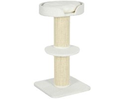 Kattenboom 45x45x91 cm, Wit, met Kattenmand en Jute Krabpaal, Stevig Houten Frame, Zacht Pluche Oppervlak, Modern en Stijlvol Ontwerp, Geschikt voor Krabben en Rusten van Katten.