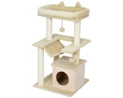 Kattenboom 48x48x90 cm beige bevat krabpaal kattenhuis met afneembare kap kattenhangmat kattenbed ligplatform en speelbal multifunctioneel ontwerp voor spelen en rust geschikt voor kleine katten voor binnengebruik