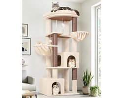 Krabpaal: Kattenboom Beige Hoek - Krabpaal Huisje - Katten Spelen - Extra Dikke Palen - 163 cm Hoog - Beige