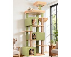 Kattenboom Cactus - Krabpaal Speelmeubel - Binnen Spelen - XXL Hoogte 203cm - 3 Grote Nesten - Groen