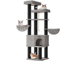 Kattenboom - Groot - Meerdere Niveaus voor Grote Katten - hoogte 187 cm - grijs / zwart
