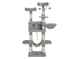 Kattenboom Grote Katten Klimpaal Multifunctioneel Kattenparadijs 50×50×164cm Lichtgrijs Met Kattenhol Hangmat Pluche Ballen en Sisal Koord Hoge Stabiliteit Voor Binnen Katten Om Te Spelen en Ontspannen