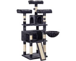 Kattenboom grote kattenklimpaal meerlaagse platformconstructie comfortabel zacht pluche oppervlak stevig duurzaam houten frame stabiele anti-kantelconstructie geschikt binnen klimmen spelen en rusten 54x49x169 cm donkergrijs
