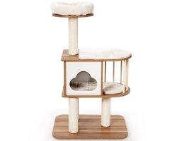 Kattenboom Houten Kattentoren met Platform Krabpalen en Wasbare Kussens Kat Huisje voor Poesjes en Katten 68 x 48 x 117 cm