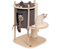 Kattenboom Hut - Krabpaal Kattenhuis - Spelen en Rusten - Dubbele Niveaus - 57x59x86 cm - Eiken