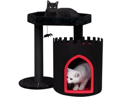 Krabpaal: Kattenboom Kasteel - Klimmeubel Kat - Spelen en Rusten - Uniek Gothic Design - 73 x 40 x 79 cm