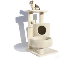 Kattenboom - Kattenhuisje Krabpaal - Spelen en Klimmen - Stabiele Constructie - 40x50x75cm - Roze