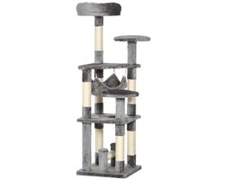 Kattenboom, Kattenklimrek, 40x40x132 cm, Grijs, Met meerdere platforms, kattenhangmat en krabpaal, Multifunctioneel ontwerp, Stevig en duurzaam ontwerp, Geschikt voor katten om te spelen en rusten, Biedt krabruimte, Comfortabele pluche elementen