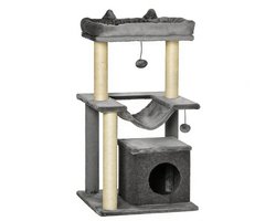 Kattenboom Kattenklimrek 48x48x90 cm Grijs met Hangmat, Krabpaal, Kattenmand, Platform, Klimboom en Speelboom, Zachte en Comfortabele Pluche Materiaal, Hoge Stabiliteit en Veiligheid, Geschikt voor Rust en Spel voor Kleine Katten