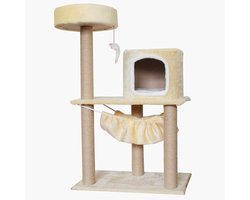 Kattenboom - Kattenmeubilair - Spelen klimmen slapen - Met veren speelgoed - 24x16x39 inch - Beige
