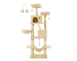 Kattenboom kattentoren kattenklimrek 60×50×206 cm beige modern en minimalistisch design, multifunctioneel kattenparadijs met kattennest, kattenmand, klimpaal en hangmat, geschikt voor binnenkatten.