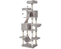 Kattenboom kattentoren kattenklimrek 60×50×206 cm grijs, modern en minimalistisch design, multifunctioneel kattenparadijs met kattennest, kattenmand, klimpaal en hangmat, geschikt voor binnenkatten.