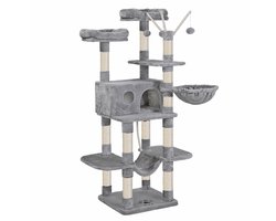 Kattenboom kattentree 50×50×164 cm grijs, modern en minimalistisch design, multifunctioneel kattenparadijs met kattenhol, hangmat en klimpaal, verstevigde basis met kantelbeveiliging, stabiel en duurzaam, geschikt voor binnenkatten.