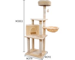 Krabpaal: Kattenboom Klimrek - Kattenflat Krabpaal - Spelen en klimmen - Meerlaags multifunctioneel - 37 x 47 x 133 cm - Beige