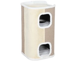 Krabpaal: Kattenboom Krabpaal 40×74×40 cm beige spaanplaat met drie niveaus stevige structuur zacht en comfortabel materiaal kattenrustplek en schuilruimte geschikt voor katten onder 4,5 kg