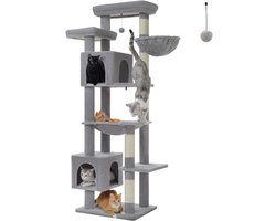 Kattenboom - Krabpaal - Katten Klimmuur - Sisal Krabpalen - Arbre a Chat - Hangmat - Kattenhuisje - 54x44x175cm - Grijs