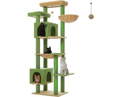 Kattenboom - Krabpaal - Katten Klimmuur - Sisal Krabpalen - Arbre a Chat - Hangmat - Kattenhuisje - 54x44x175cm - Groen