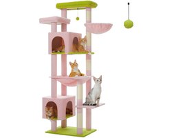 Kattenboom - Krabpaal - Katten Klimmuur - Sisal Krabpalen - Arbre a Chat - Hangmat - Kattenhuisje - 54x44x175cm - Roze