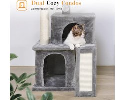 Kattenboom, krabpaal, kattenmeubel met sisaltouw, pluche, ligbed, speelhuisje met holletjes, speelgoed voor katten, grijs