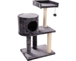Kattenboom - Krabpaal - Kattenplezier - Stabiele constructie - 62 x 39 x 80 cm - Grijs